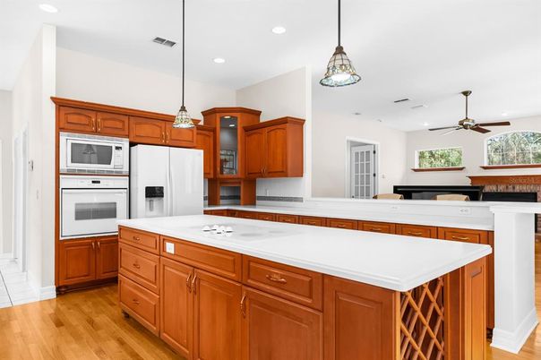 Interior, Kitchen, Pendant Lights, Recessed Lighting, Wood Texture Flooring