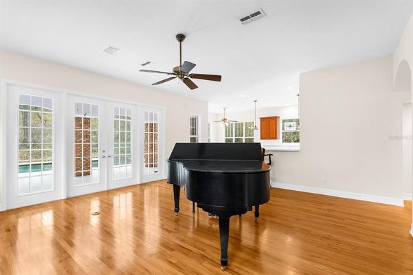 Interior, Piano, Recessed Lighting, Wood Texture Flooring