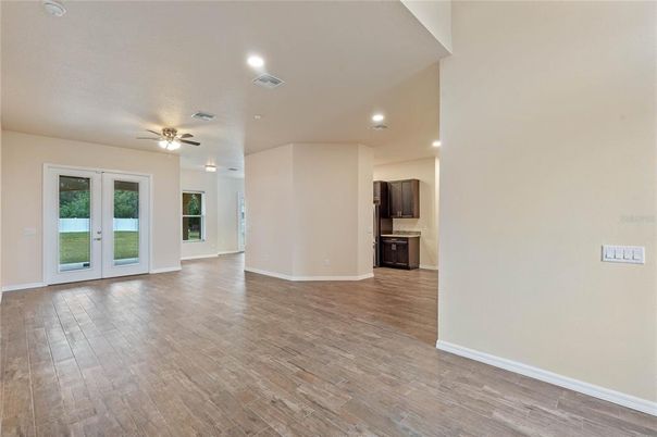 Empty room, Interior, Recessed Lighting, Wood Texture Flooring