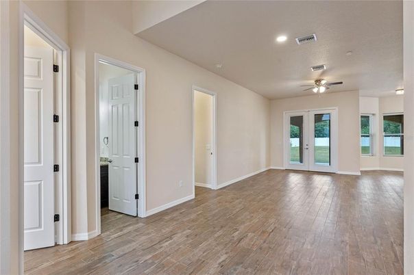 Empty room, Interior, Recessed Lighting, Wood Texture Flooring