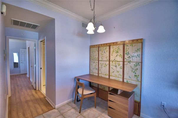 Dining room, Interior, Pendant Lights, Wood Texture Flooring