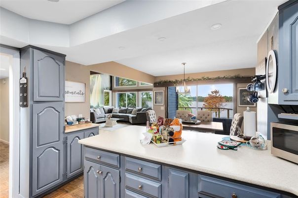 Dining room, Interior, Kitchen, Living room, Pendant Lights, Recessed Lighting, Stainless Steel Appliances, Wood Texture Flooring