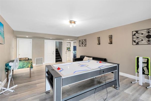 Game Room, Interior, Recessed Lighting, Wood Texture Flooring