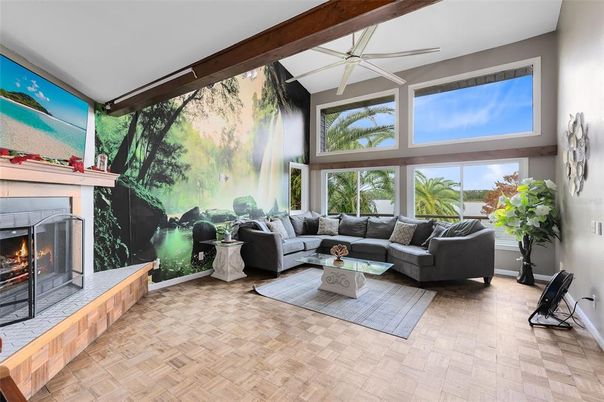 Fireplace, Interior, Living room, Wooden Beams, Wood Texture Flooring