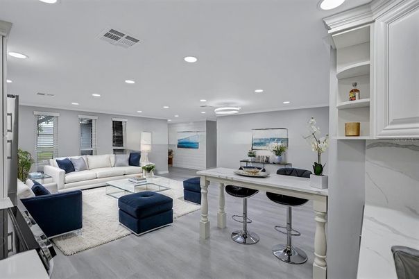 Interior, Living room, Recessed Lighting, Wood Texture Flooring
