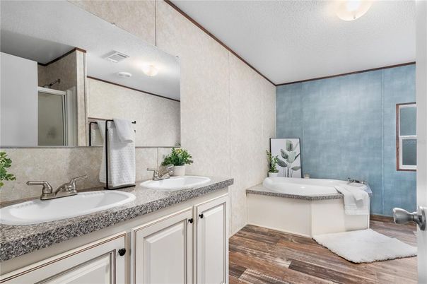Bathroom, Dual Sink Vanities, Interior, Wood Texture Flooring