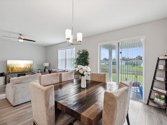 Dining room, Interior, Living room, Pendant Lights, Wood Texture Flooring