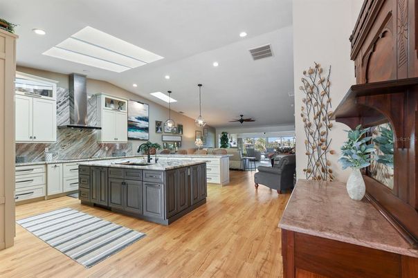 Interior, Kitchen, Living room, Pendant Lights, Recessed Lighting, Wood Texture Flooring
