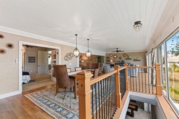 Dining room, Interior, Pendant Lights, Wood Texture Flooring