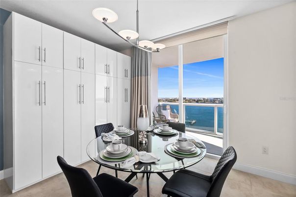 Dining room, Interior, Pendant Lights, Water