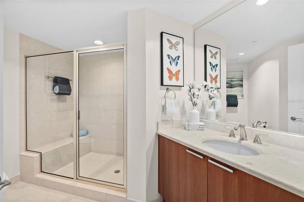 Bathroom, Glass Shower, Interior, Recessed Lighting