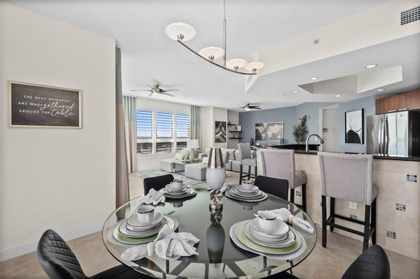 Dining room, Interior, Kitchen, Living room, Pendant Lights, Recessed Lighting, Stainless Steel Appliances