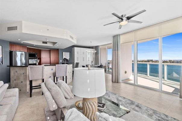 Dining room, Interior, Kitchen, Pendant Lights, Recessed Lighting, Stainless Steel Appliances, Water