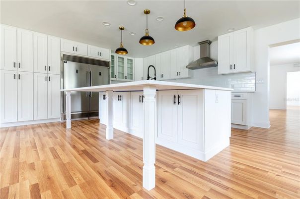 Interior, Kitchen, Pendant Lights, Recessed Lighting, Wood Texture Flooring