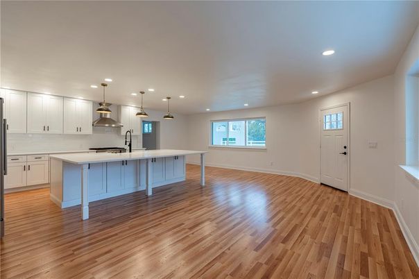 Interior, Kitchen, Pendant Lights, Recessed Lighting, Wood Texture Flooring