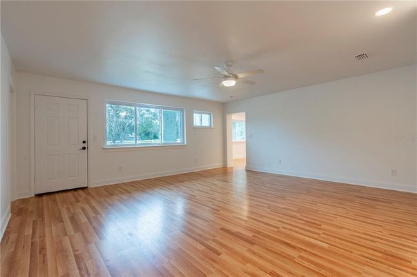 Empty room, Interior, Recessed Lighting, Wood Texture Flooring