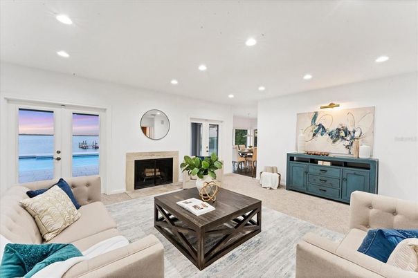 Fireplace, Interior, Living room, Recessed Lighting, Water