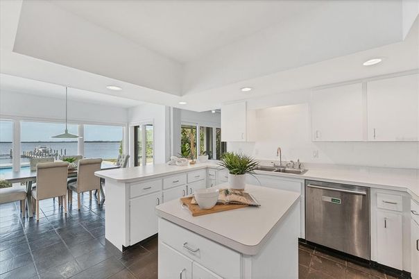 Dining room, Interior, Kitchen, Recessed Lighting, Stainless Steel Appliances, Water