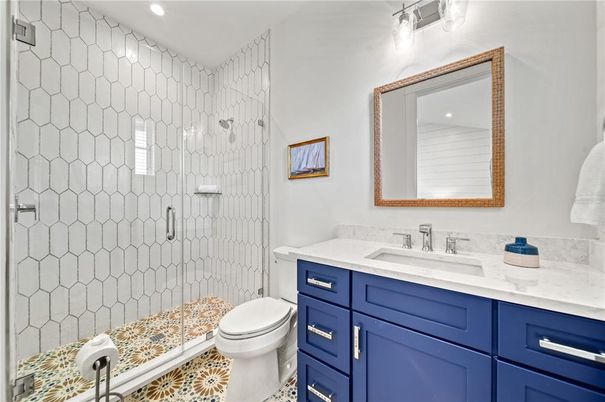 Bathroom, Glass Shower, Interior, Recessed Lighting