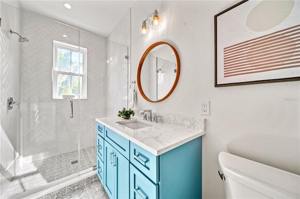 Bathroom, Glass Shower, Interior, Recessed Lighting