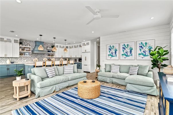 Interior, Kitchen, Living room, Pendant Lights, Recessed Lighting, Stainless Steel Appliances, Wood Texture Flooring