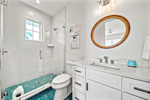 Bathroom, Glass Shower, Interior, Marble Walls, Recessed Lighting
