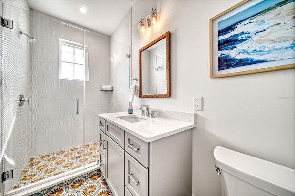 Bathroom, Glass Shower, Interior, Recessed Lighting
