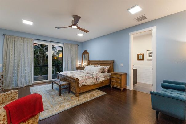 Bedroom, Interior, Recessed Lighting, Wood Texture Flooring