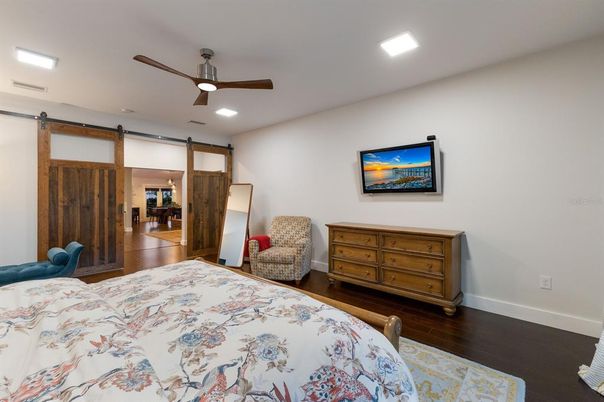 Bedroom, Interior, Recessed Lighting, Wood Texture Flooring