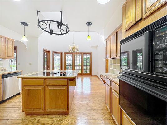 Chandelier, Interior, Kitchen, Pendant Lights, Wood Texture Flooring