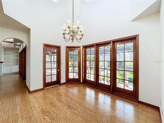 Chandelier, Empty room, Interior, Wood Texture Flooring