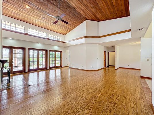 Empty room, Interior, Recessed Lighting, Wooden Ceilings, Wood Texture Flooring