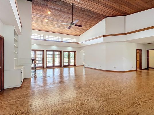 Empty room, Interior, Recessed Lighting, Wooden Ceilings, Wood Texture Flooring