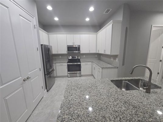 Interior, Kitchen, Recessed Lighting, Stainless Steel Appliances, Washer