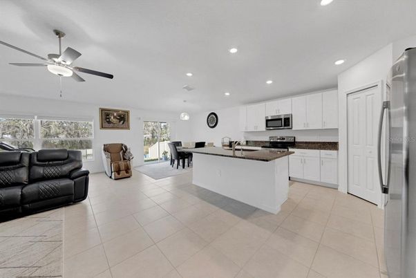 Dining room, Interior, Kitchen, Living room, Recessed Lighting, Stainless Steel Appliances
