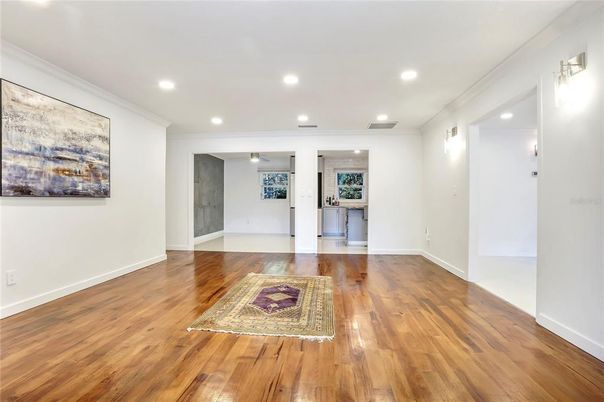 Empty room, Interior, Recessed Lighting, Wood Texture Flooring