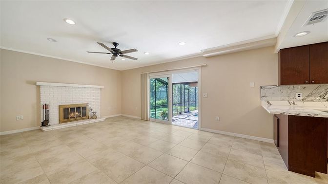Empty room, Fireplace, Interior, Recessed Lighting