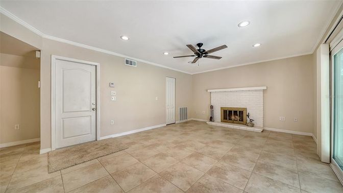 Empty room, Fireplace, Interior, Recessed Lighting