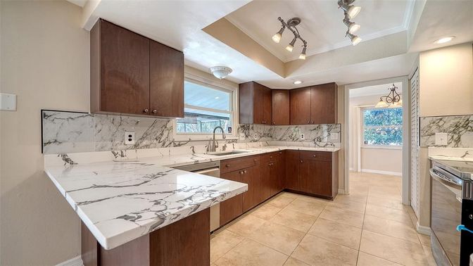Interior, Kitchen, Marble Walls, Recessed Lighting