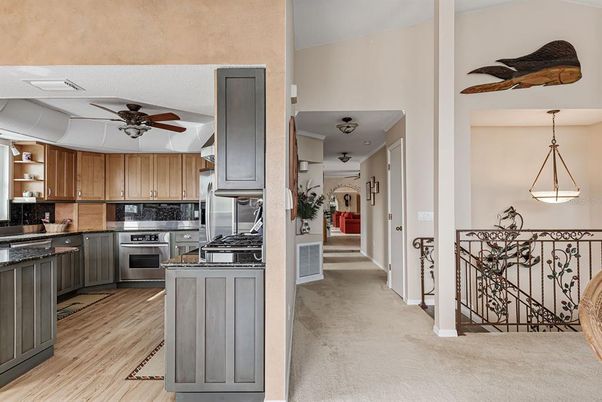 Interior, Kitchen, Pendant Lights, Stainless Steel Appliances, Wood Texture Flooring