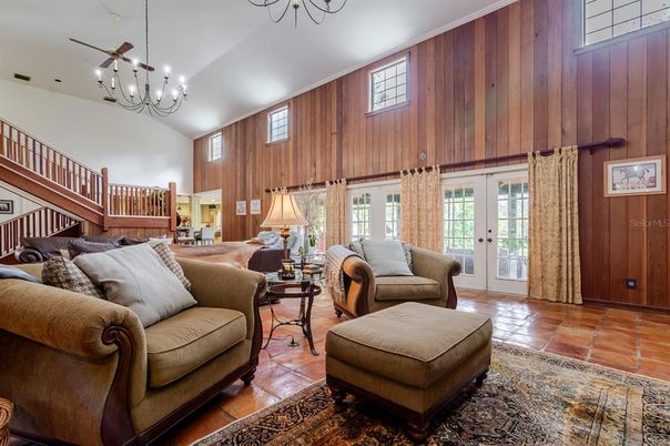 Chandelier, Interior, Living room, Wooden Walls