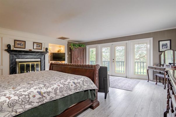 Bedroom, Fireplace, Interior, Wood Texture Flooring