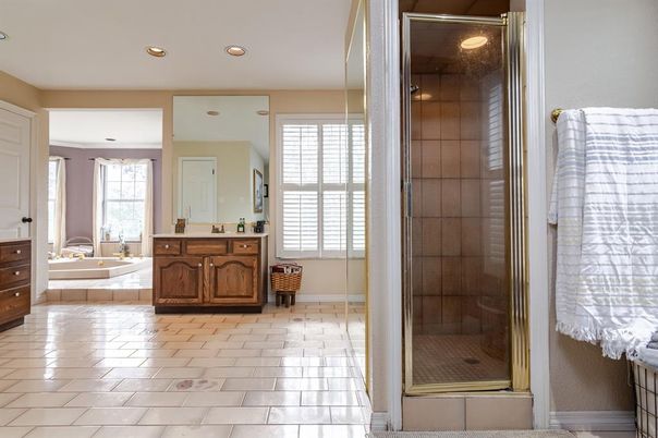 Bathroom, Glass Shower, Interior, Recessed Lighting
