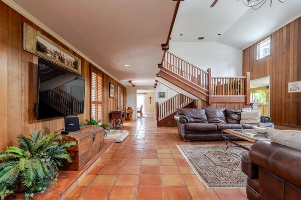 Interior, Living room, Recessed Lighting, Wooden Walls