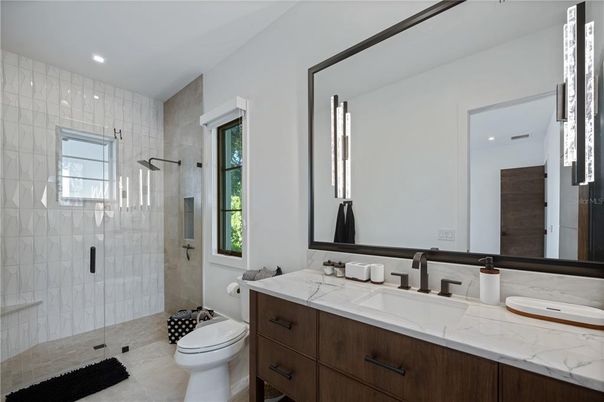 Bathroom, Glass Shower, Interior, Recessed Lighting