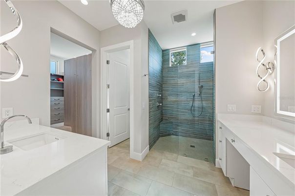 Bathroom, Glass Shower, Interior, Recessed Lighting