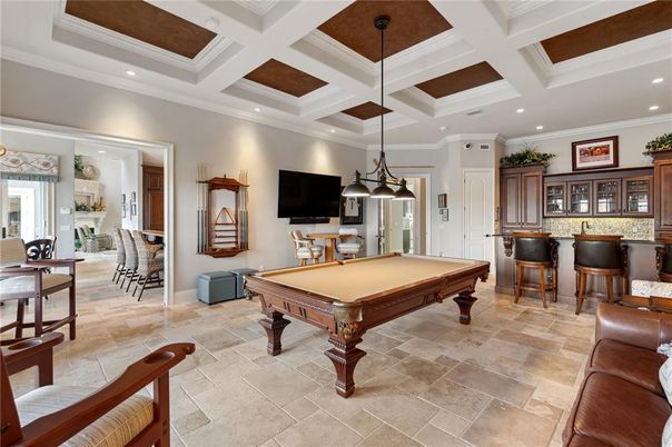 Billiard Table, Game Room, Interior, Pendant Lights, Recessed Lighting