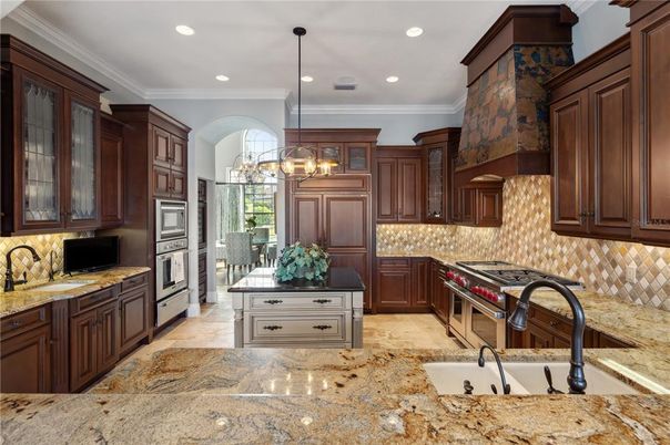 Chandelier, Interior, Kitchen, Pendant Lights, Recessed Lighting, Stainless Steel Appliances