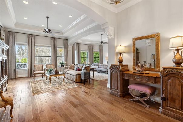 Interior, Living room, Recessed Lighting, Wood Texture Flooring
