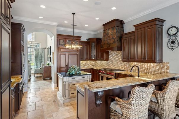 Chandelier, Interior, Kitchen, Pendant Lights, Recessed Lighting, Stainless Steel Appliances
